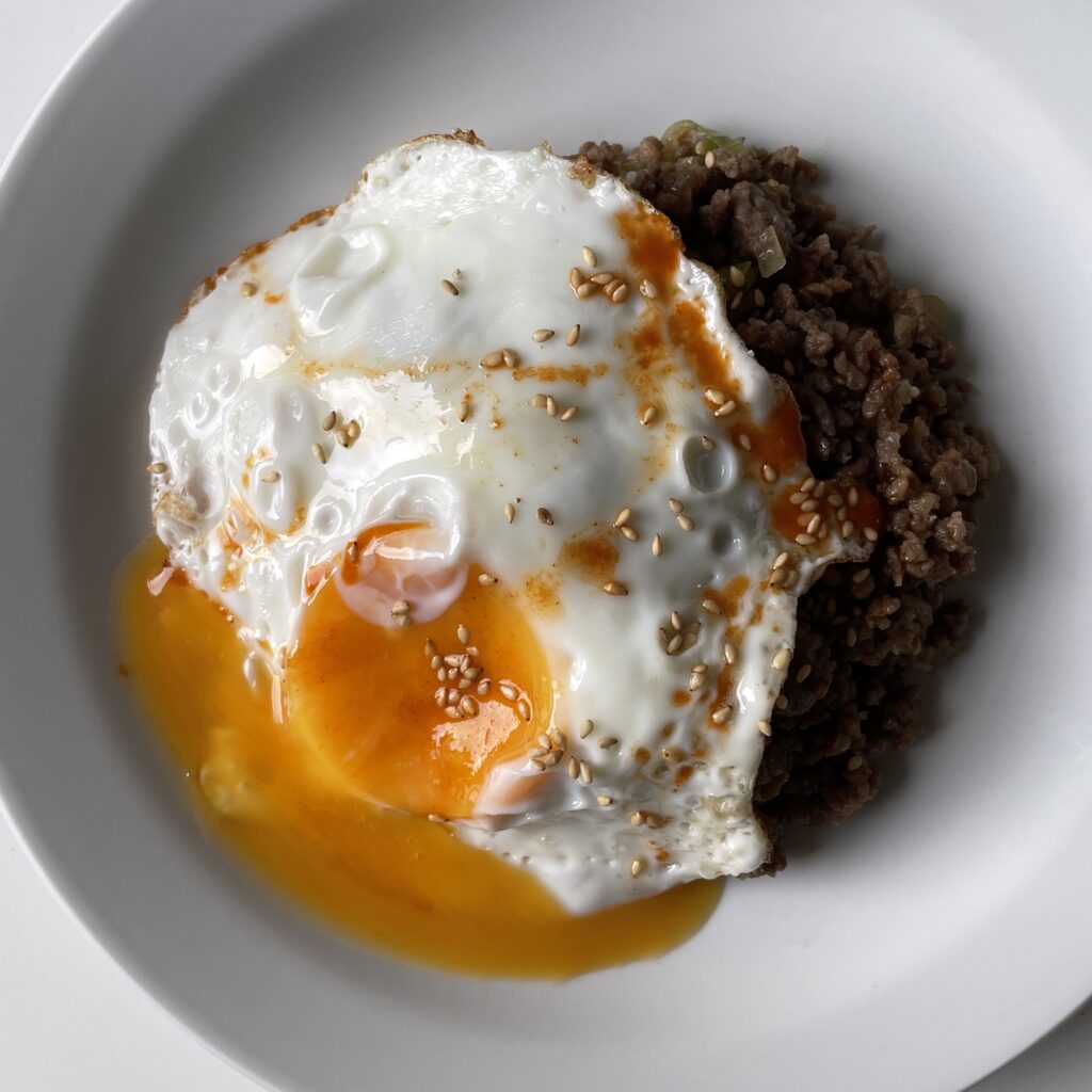 Asian Style Ground Beef with Fried Egg